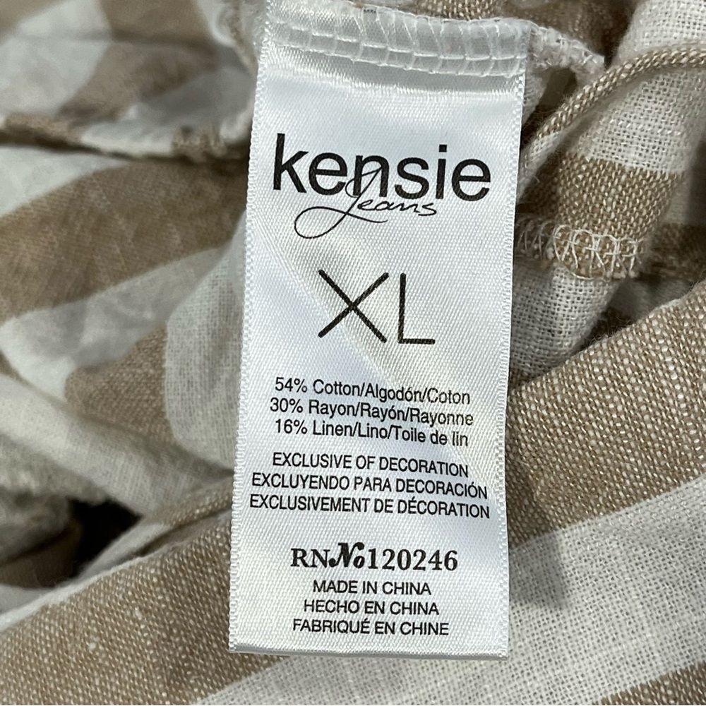 Kensie White Tan Stripe Jumpsuit Cotton Linen Spaghetti Strap Wide Leg Cropped - Picture 8 of 16